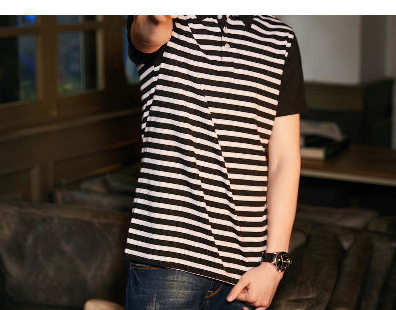 唐 Mùa hè 2018 Mới dành cho nam Áo ngắn tay sọc sọc ve áo Hàn Quốc Slim Casual Sinh viên áo sơ mi thương hiệu Paul áo polo sói