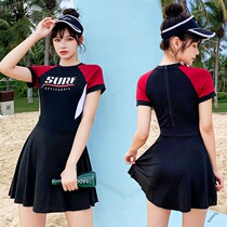 Swimsuit Women Sports Inns Wind Cover Slim Fit Flat Angle Skirt Style Student Holiday Conservative Poly Swimsuit