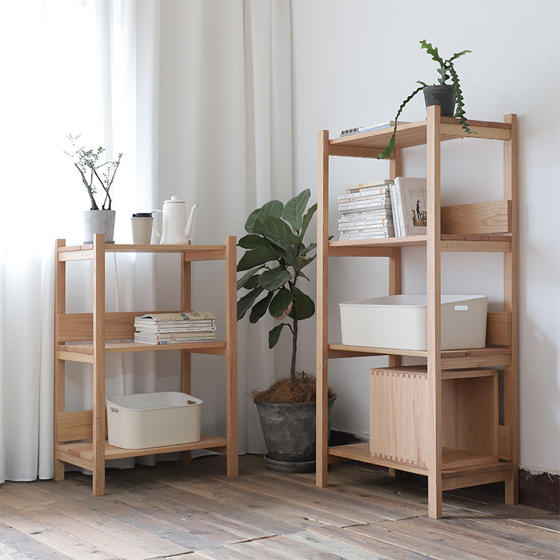 Nordic Solid Wood Floor Shelving Shelving Shelf Log Day Style Kitchen Containing Red Oak Wood Multilayer Shelf Bookcase