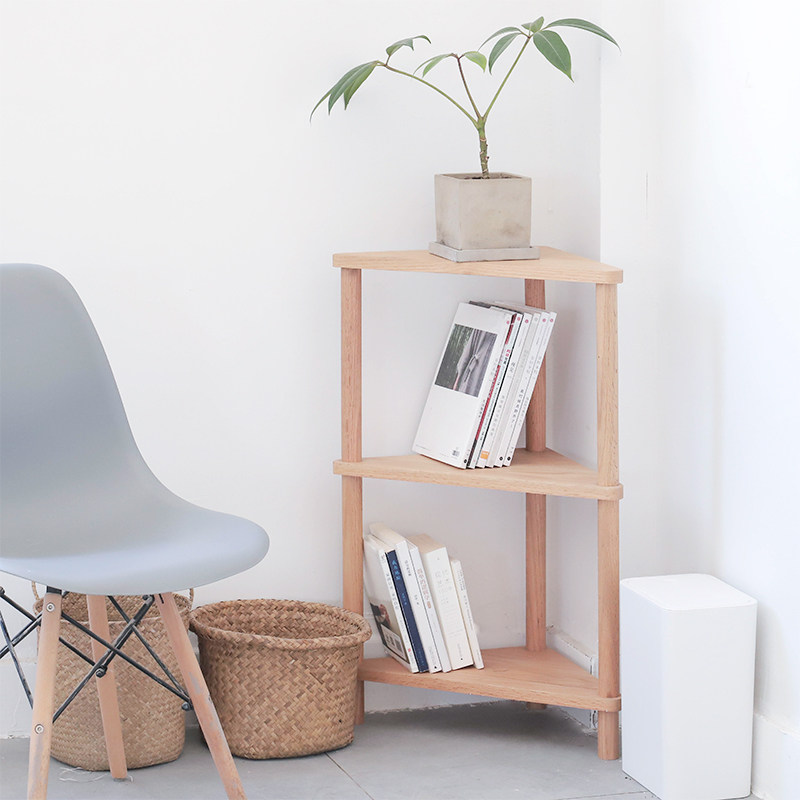 Nordic floor-to-ceiling solid wood shelf corner corner bedroom multi-layer triangular shelf kitchen living room fan-shaped corner cabinet