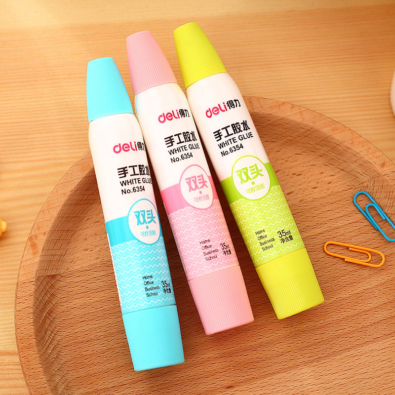 Deli double head handmade glue office liquid glue white latex kindergarten children students handmade glue 6354