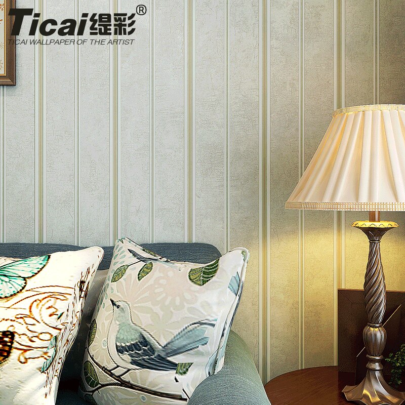 Ti color American retro 3D three-dimensional vertical stripes non-woven wallpaper living room study aisle bedroom warm wallpaper