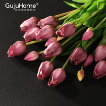 Tulip simulation flower high-grade Pu feel fake flower set vase Nordic living room table decoration decoration