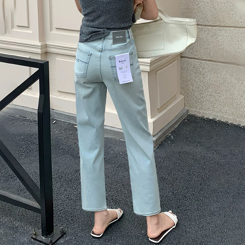 Babu Jeans 92120 Women's 2026 Summer Thin Straight-Leg Pants Light-Colored High-Waisted Slimming Cropped Baguette Pants
