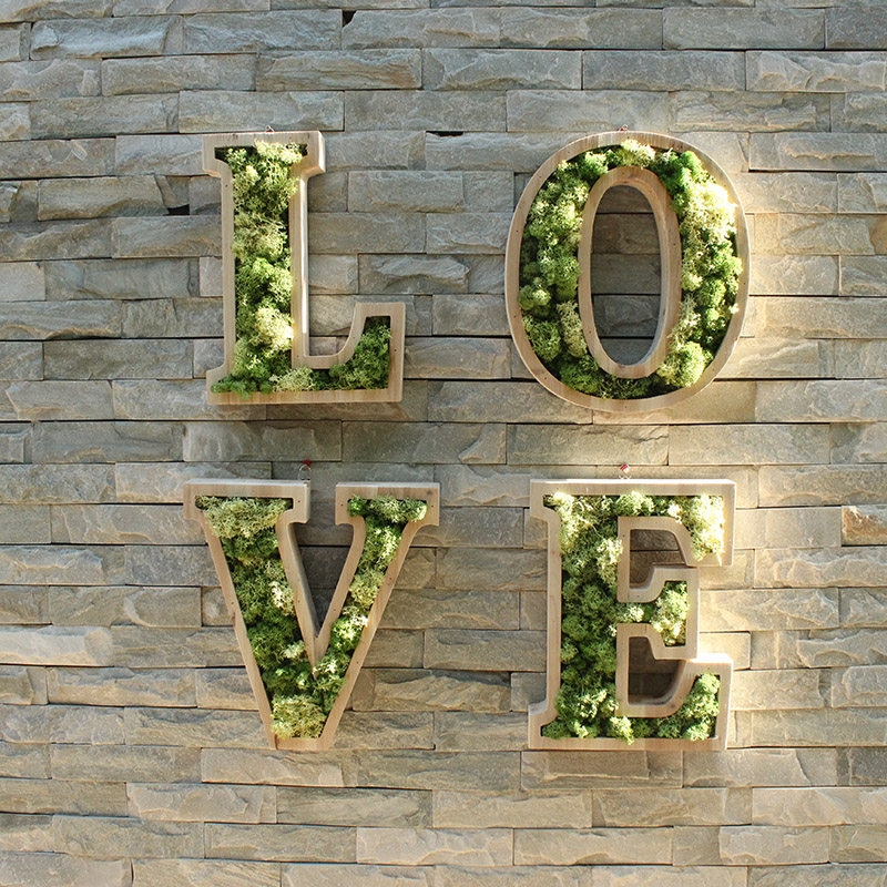 Advertisement word sign word evergreen flower moss Logo wall plant wall hanging painting solid wood flower pot logo custom-made