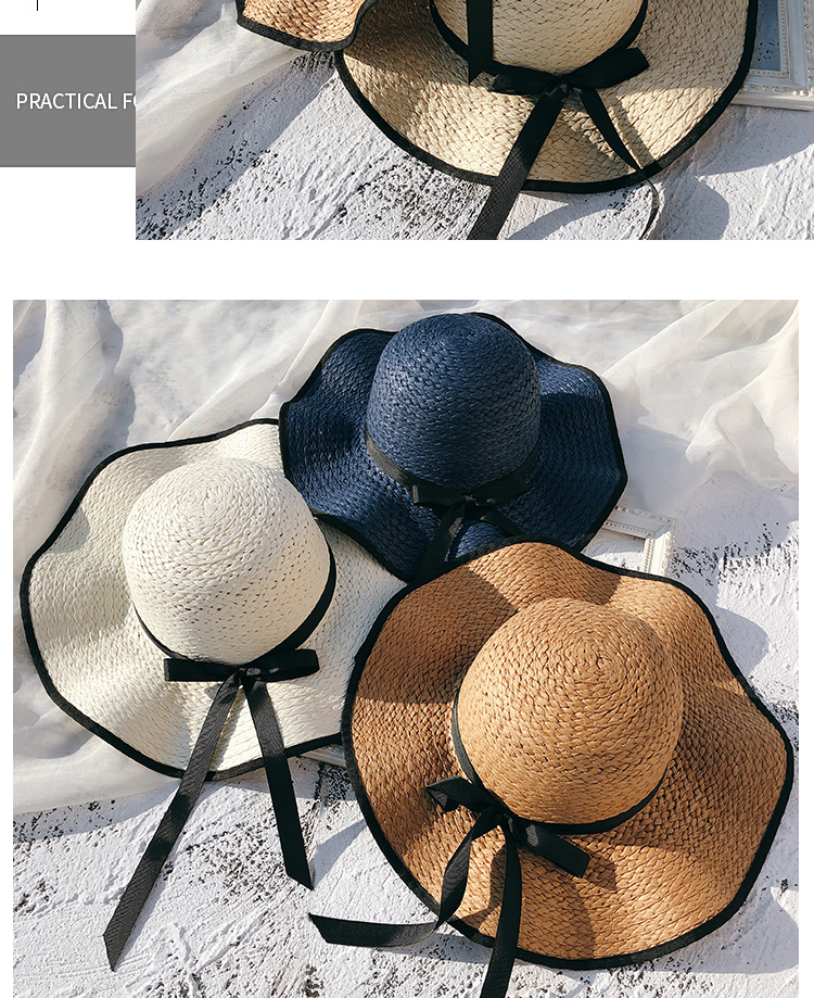 Female Summer Sun-proof Seaside Travel Big Brim Face Cover Straw Sun Hat display picture 2