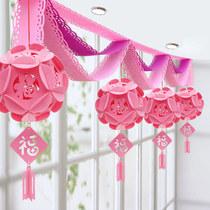 Romantic festive event atmosphere decoration gold shop layout pink wave flag pull flower hanging jewelry jewelry store hanging decoration