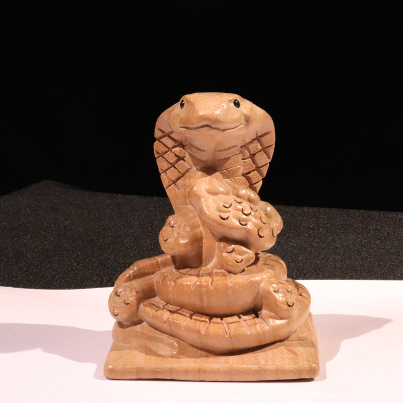 Peach wood log carving twelve zodiac snake wood carving ornaments handle pieces wood crafts car ornaments
