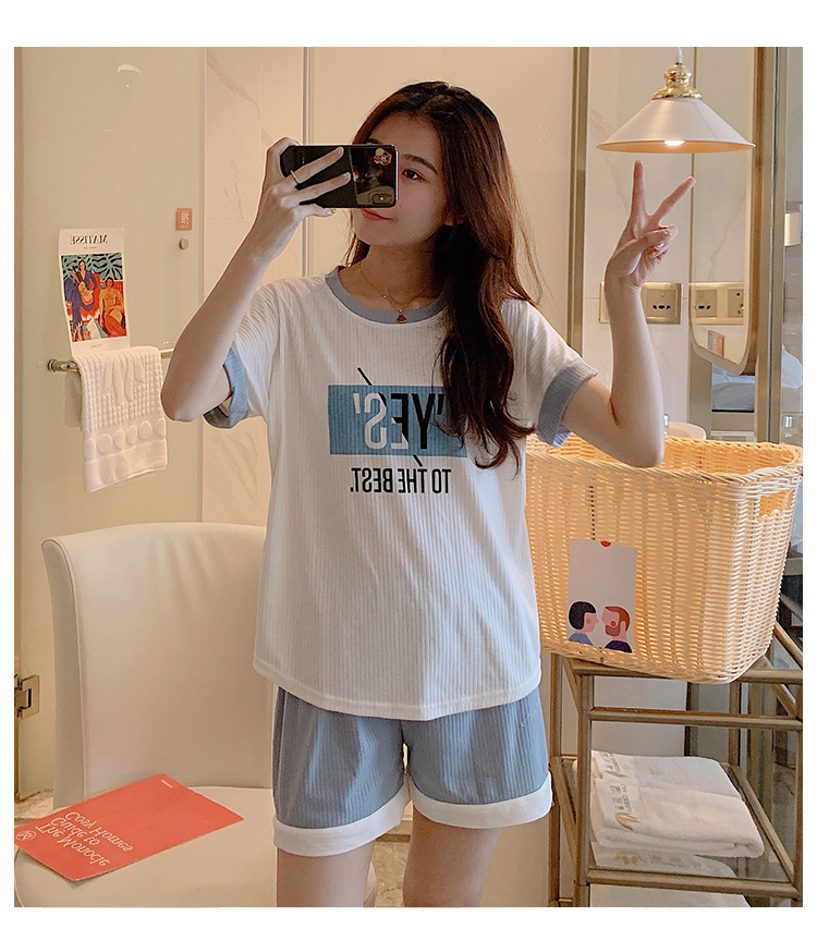 Pit thư đồ ngủ nữ mùa hè mỏng phần tay áo ngắn dễ thương mùa hè hai mảnh phụ nữ nhà dịch vụ phù hợp - Bộ Pajama đồ mặc nhà cao cấp