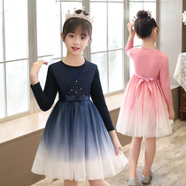  Summer girls gradient autumn and winter yarn skirt Childrens princess skirt puffy baby dress Little girl dress Western style