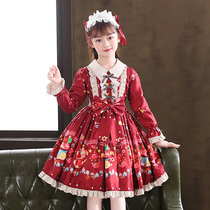 Girls dress fall winter 2021 new children's winter dress big children Lolita princess dress Christmas dress plus velvet