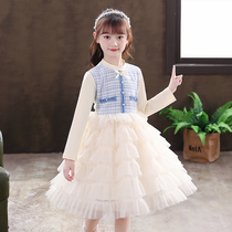 Autumn and winter girls plaid dress children's tweed princess dress hepburn style French retro girls cake yarn skirt