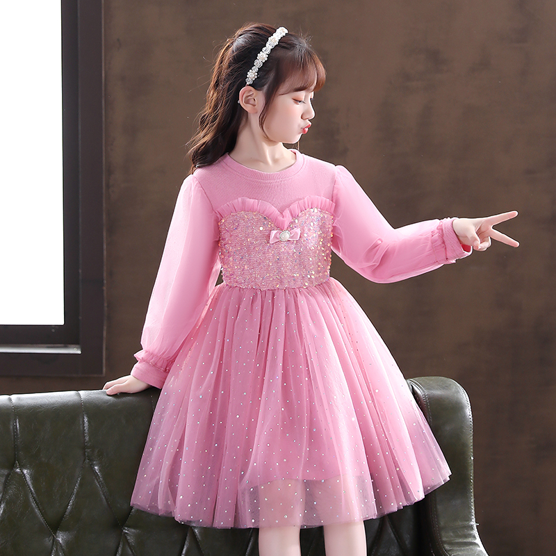 Girl Birthday Princess Dress Spring Autumn New High-end Children's Piano Playing Gown Bright Sheet Foreign Dress Girl dress