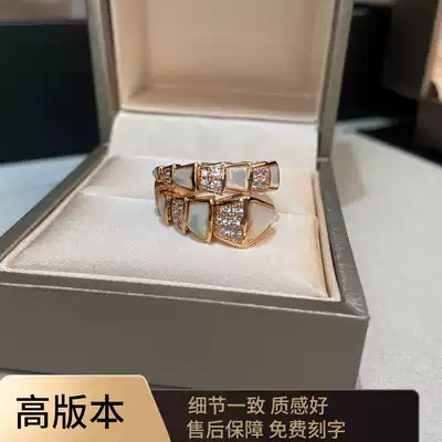 Snake head ring female white Fritillaria Fritillaria inlaid with diamond snake bone ring 18K rose gold sterling silver niche design light luxury ins tide