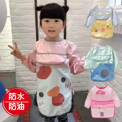 Baby long-sleeved flip pocket overcoat Anti-dressing full body lengthened waterproof and oil-proof baby bib Eating and painting clothes