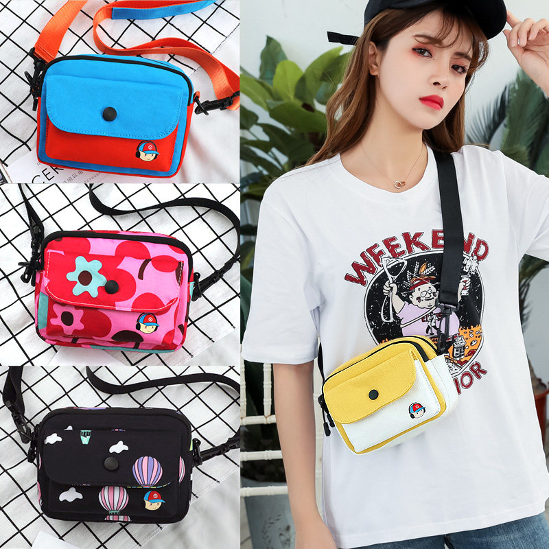 Slanted Satchel Girl Net Red Canvas Mobile Phone Bag College Student Single Shoulder Bag 100 Lap Casual Twill Lady Bag Lipstick Lady Small Square Bag