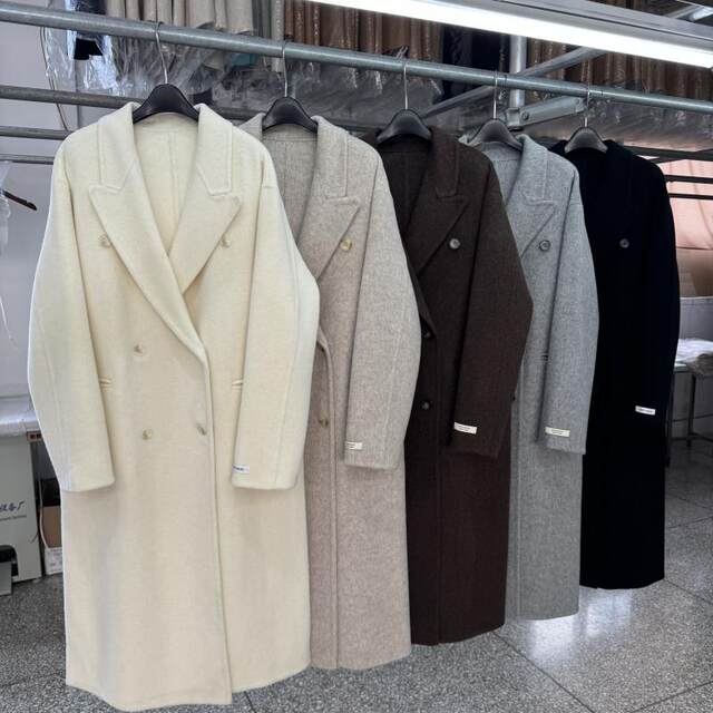 Double-sided wool coat, women's mid-length autumn and winter new Korean style loose double-breasted suit, temperament woolen coat