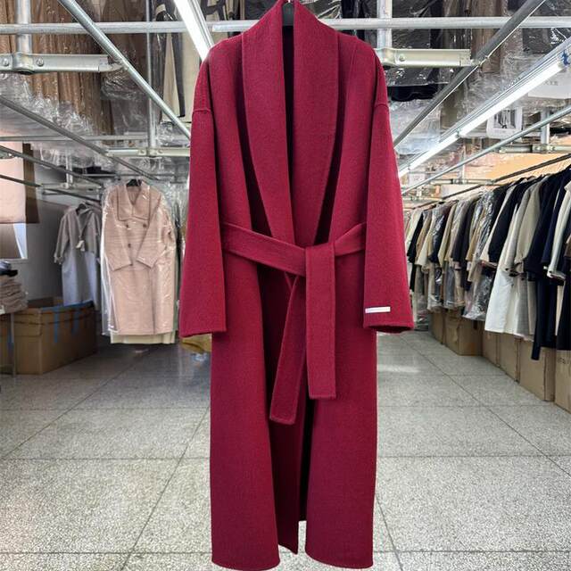 Red lapel double-sided wool coat for women mid-length 25 autumn and winter new style loose simple temperament woolen coat