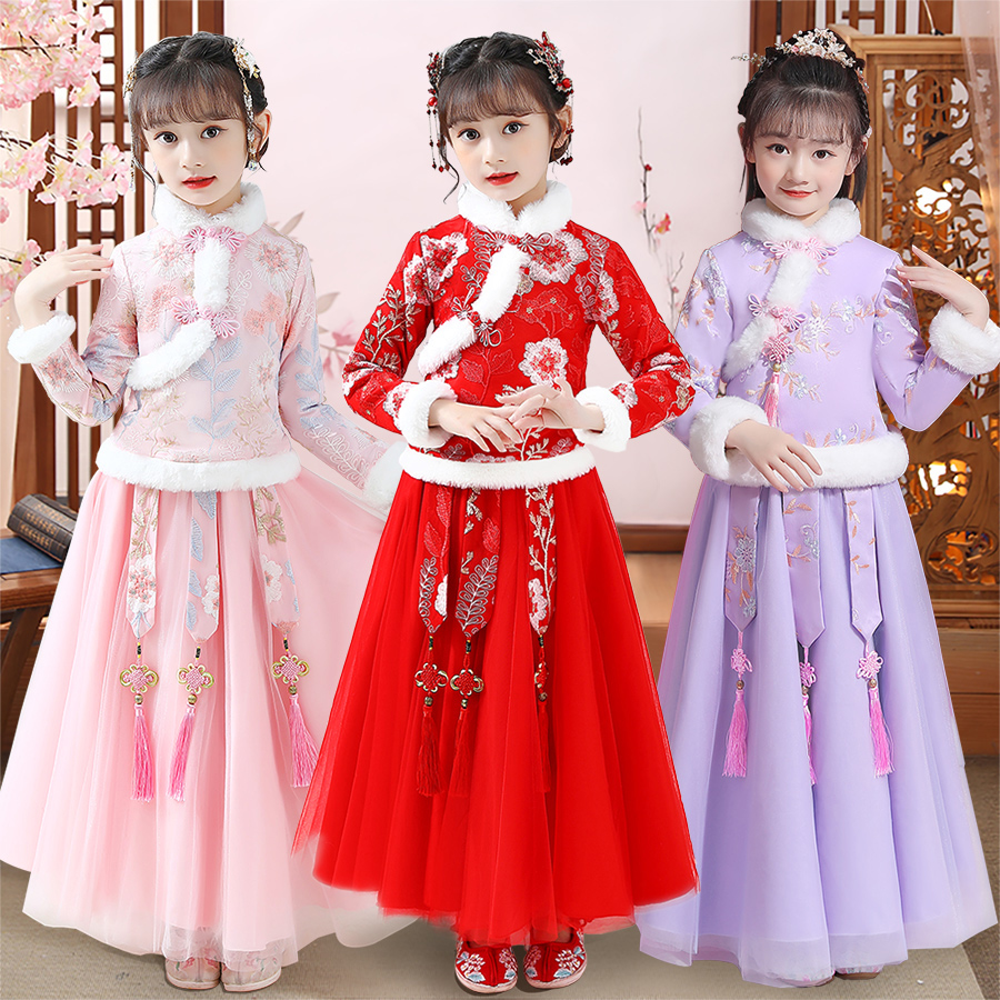 Han-suited girl autumn and winter plus thickening Chinese wind children antique clothing menstrual clothing princess dress winter