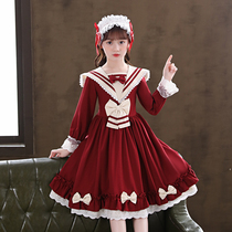 Girls Autumn Dress Lolita Pengpeng Princess Dress Navy Wind Children Loli Skirt Little Girl Autumn Women