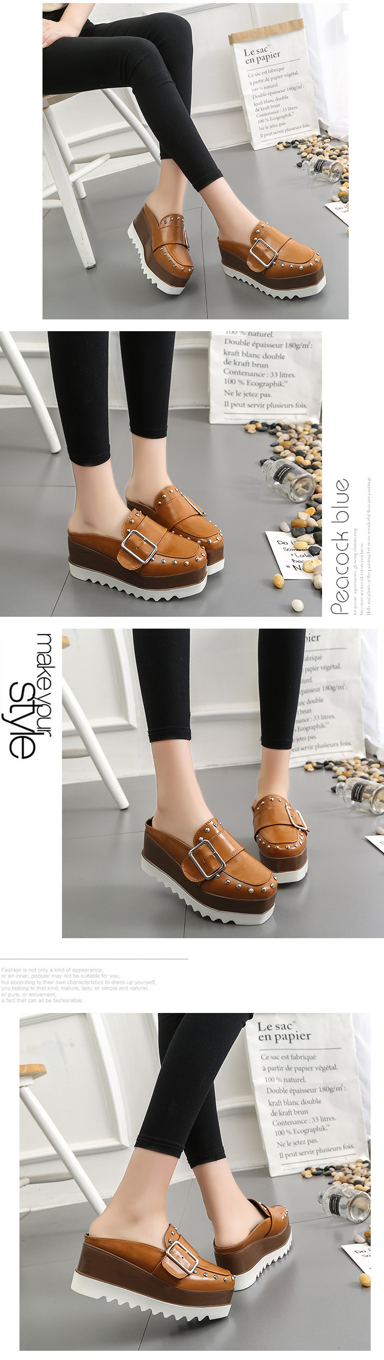 Dép nữ kiểu Anh retro 2019 xuân hè mới thời trang hoang dã nêm đáy dày với một nửa dép baotou và dép dép kẹp nữ
