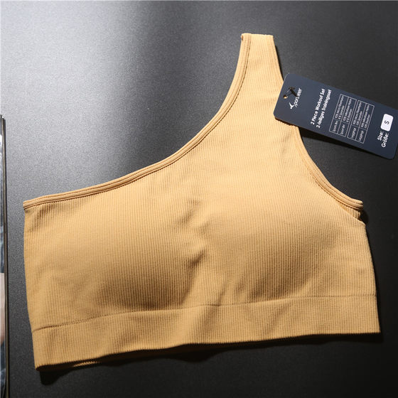 欧美牛货！单肩运动文胸女美背防震跑步聚拢斜肩背心健身瑜伽内衣