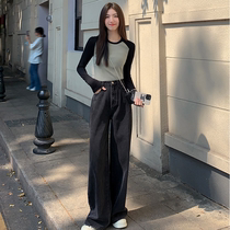 Japan Autumn and Winter New Gray Woman Relax High Waist Straight Bar Winter Jeans Hundred and Dragged Skin Less Leisure Pants
