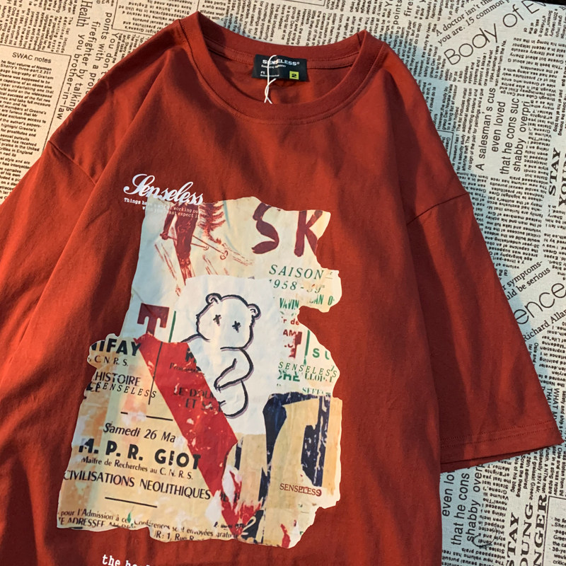 Cmyjn original American retro bear graffiti short-sleeved t-shirt men and women couples wear ins tide brand half-sleeve top