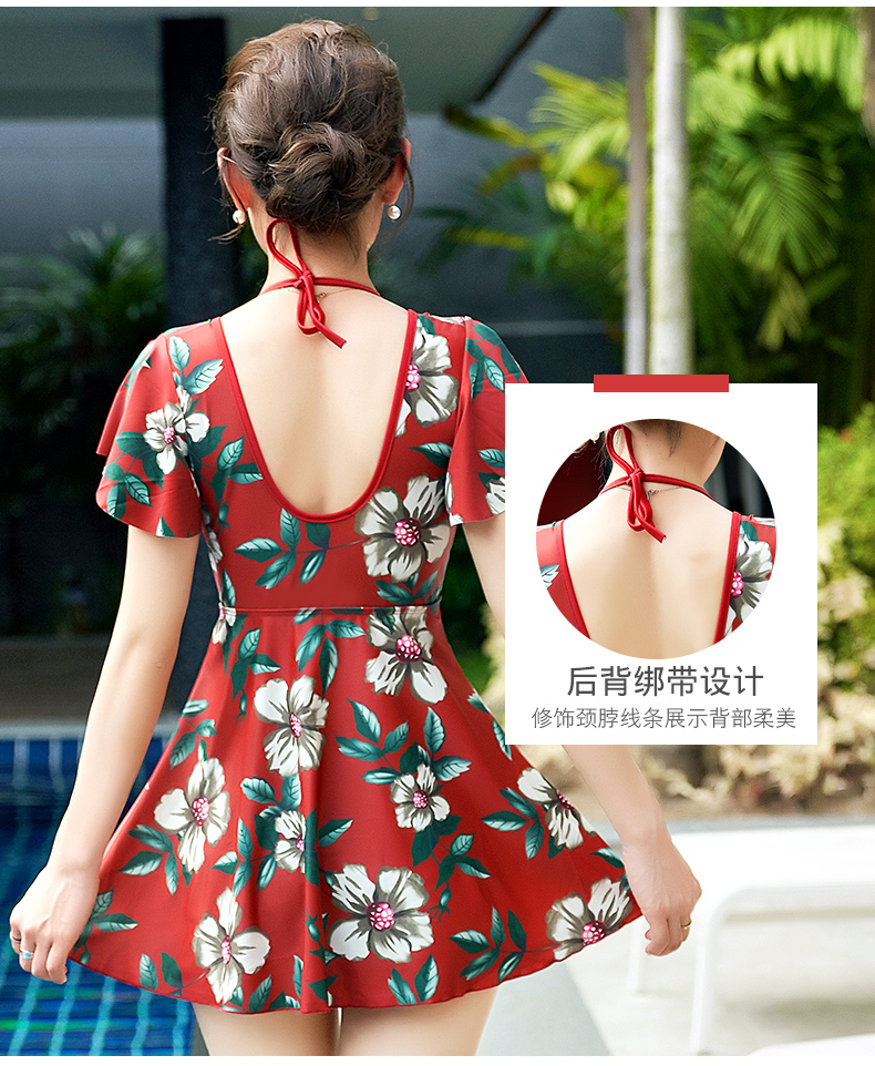 Áo tắm nữ trung niên nữ cỡ lớn bảo thủ váy một mảnh thép tấm tụ lại để che bụng giảm béo suối nước nóng cho mẹ bơi đồ bơi liền thân