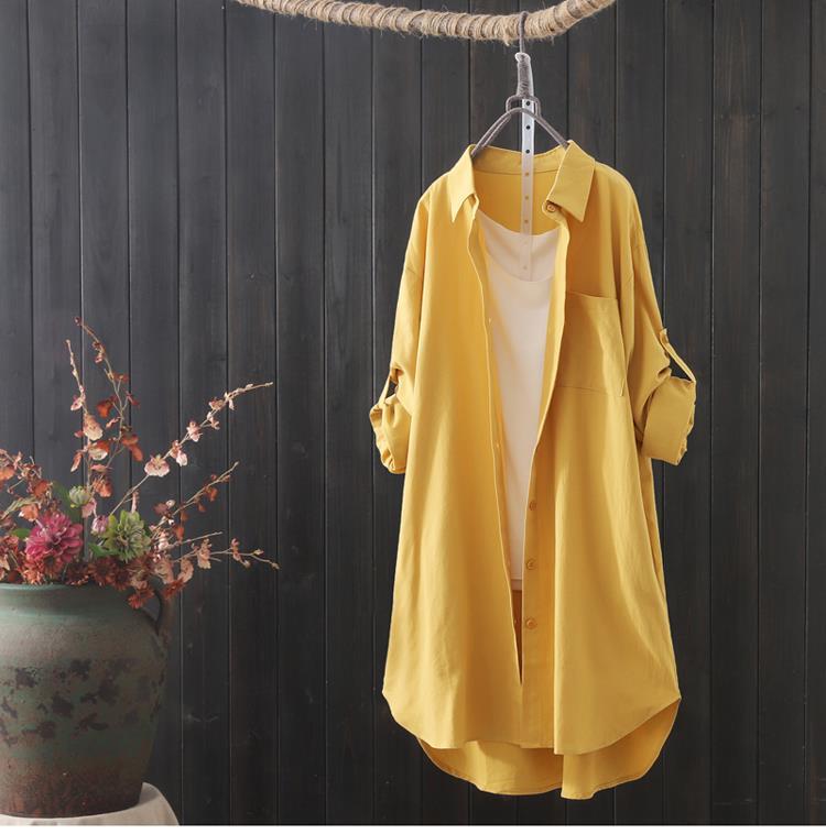 Brand Surplus Women's Cotton and Linen Long-Sleeve Shirt Dress for Spring, Versatile and Loose-Fitting Mid-Length Shirt Dress Brand Surplus Women's Cotton and Linen Long-Sleeve Shirt Dress for Spring, Versatile and Loose-Fitting Mid-Length Shirt Dress