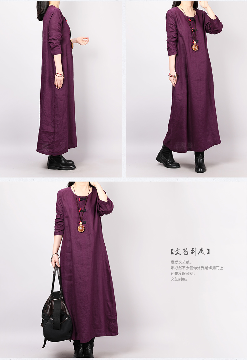 Vintage văn học đĩa khóa vải lanh phụ nữ 2019 mùa xuân mới gió quốc gia lỏng lẻo mỏng và váy lanh - Sản phẩm HOT dam maxi