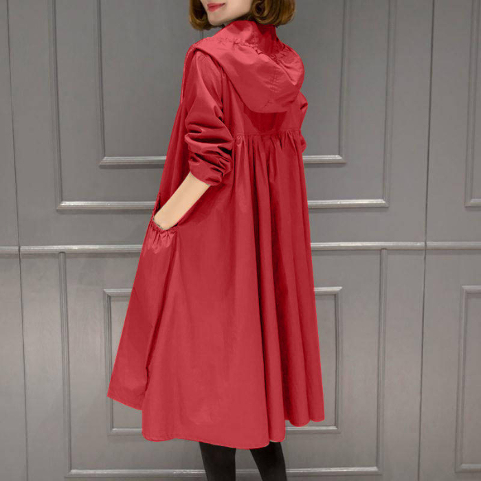 Clearance Bargain~ Branded Discount Export Women's Clothing Spring and Autumn Loose Zipper Slimming Mid-Length Hooded Trench Coat