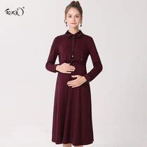 Pregnant womens winter clothes plus velvet pregnant womens medium-length thick professional work clothes can breastfeed long skirts
