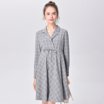 Autumn pregnant women dress female OL career pregnancy work interview overwear long plaid OL maternity dress