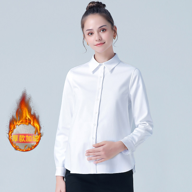 Autumn Winter Dress White Shirt Woman Long Sleeve Plus Suede Thickened Pro Ol Work Interview Tooling Blouse for Maternity Dress Shirt
