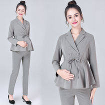 Pregnant womens clothing 2020 Spring and Autumn pregnant womens jacket pants two-piece business job interview work wear