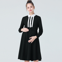Pregnancy Woman Dress Long Skirt Spring Long Sleeve Pregnant Woman Dress Woman Professional interview Overalls for work Black mid-length dress