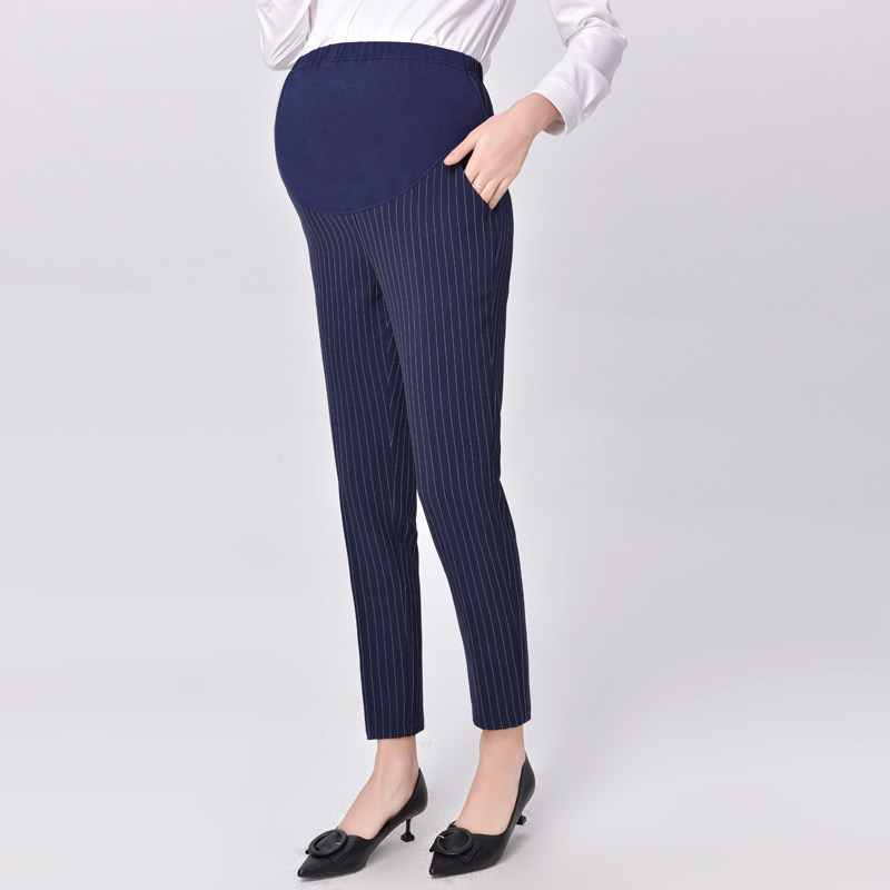 Pregnancy Woman Dress Spring Autumn Dress Striped Pregnant Women Smoke Pipe Pants 90% Pencil Pants Career Interview Tooling OL Exo Slim Fit Pants