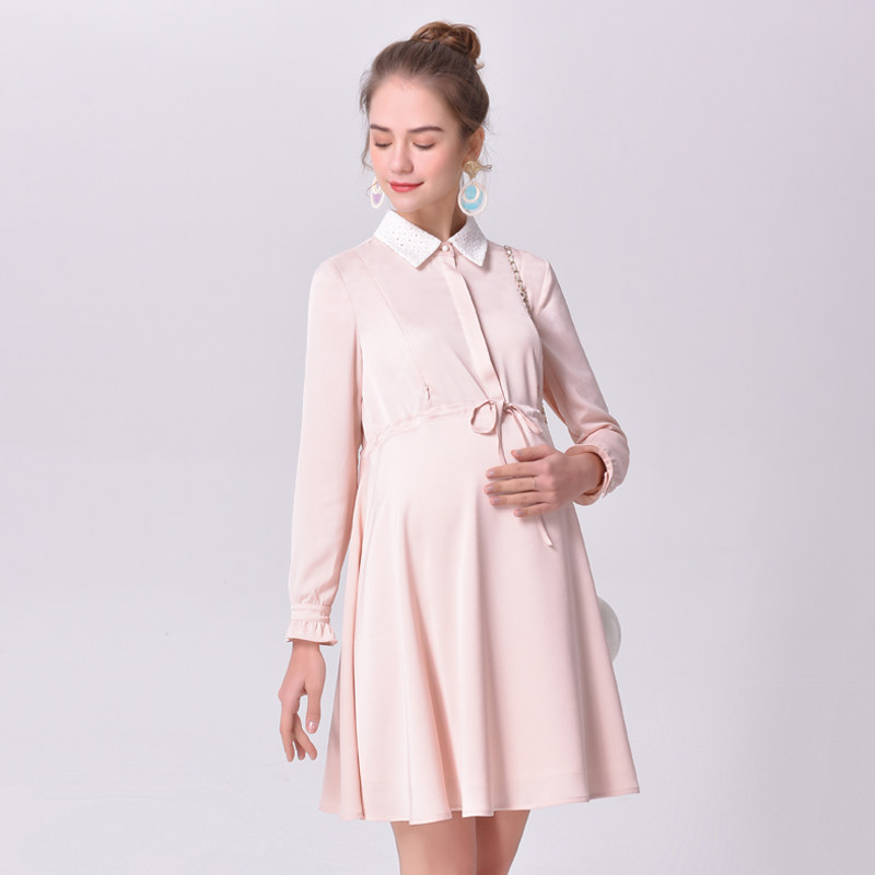 Maternity dress spring and autumn new maternity dress women's long-sleeved mid-length breastfeeding skirt professional interview loose top