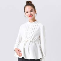 Pregnant women autumn and winter white pregnant womens thick long sleeve shirt professional business interview tooling OL top