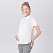 High-end Gestational Woman Dress Summer Dress White Pregnant Woman Shirt Woman Short Sleeve Career Tooling Short Shirt Business Interview Blouse