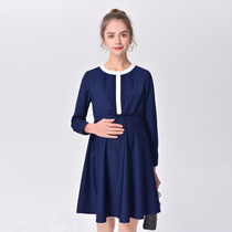 Spring and autumn pregnant womens dress womens round neck long sleeve business maternity dress interview tooling loose coat tide