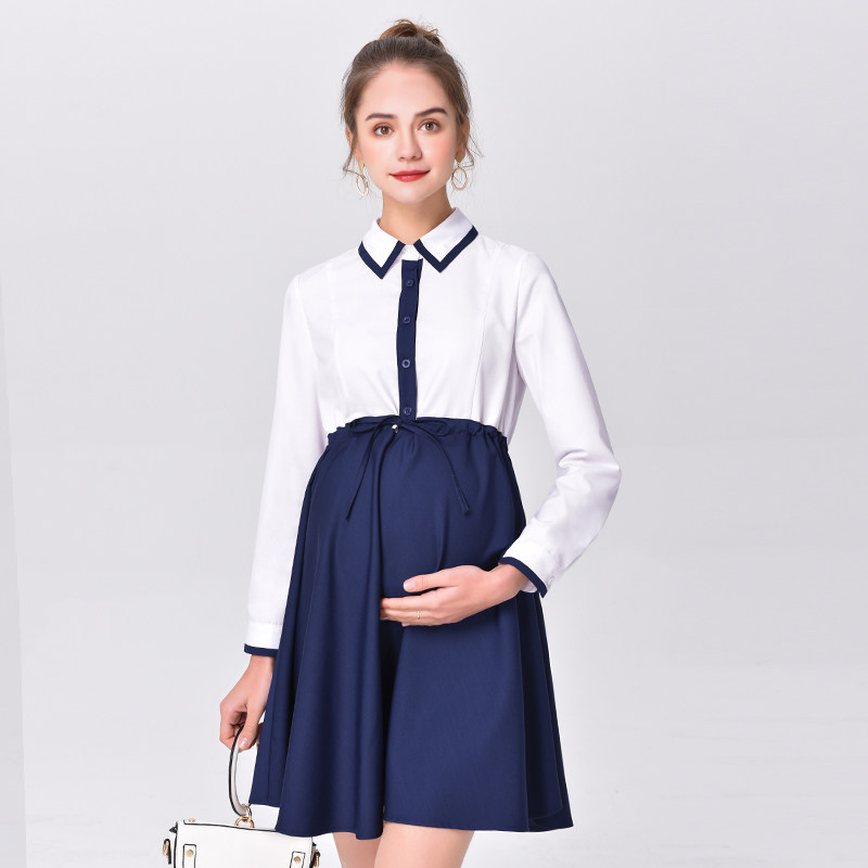 Pregnancy Woman Dress Autumn Dress Pregnant Women's Women's Professional Business Interview Tooling Middle Long Version Fall Long Sleeve Blouse Loose