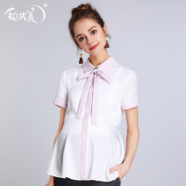Pregnant womens summer short-sleeved pregnant womens tencils loose pregnancy interview tooling OL work professional tops