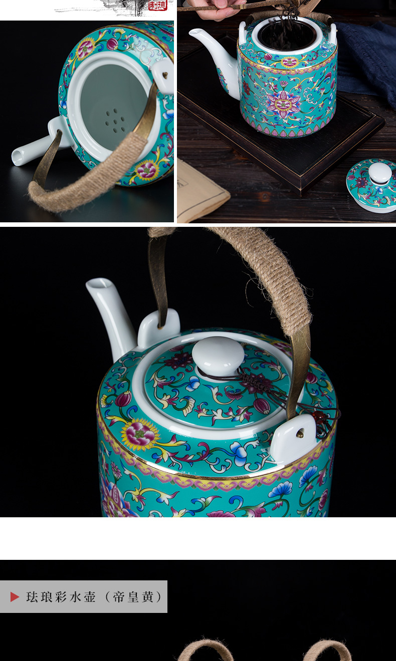 Poly real (cool scene ceramic kettle household of Chinese style old antique teapot high - temperature large capacity colored enamel POTS