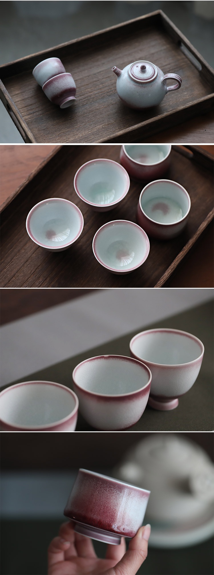 The Poly real view jingdezhen creek open the slice red glaze can keep sample tea cup ice crack glaze large tea light simple but elegant manual peach pink