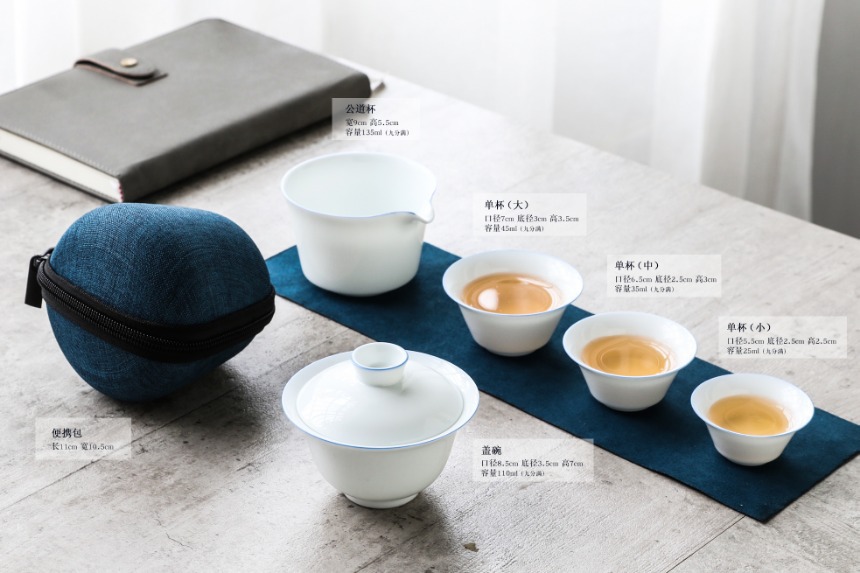 Small poly real view jingdezhen blue expressions using blue edge thin body white porcelain craft tureen travel set of equipping carry - on bag can be customized