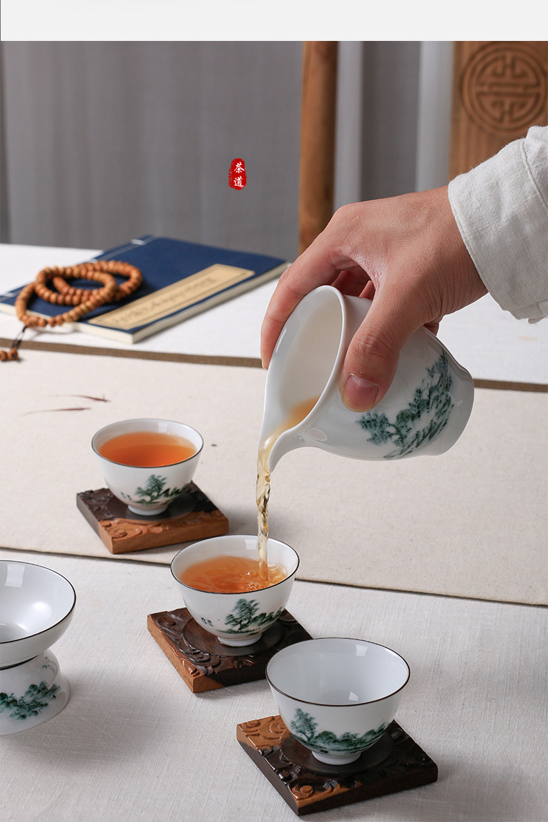 Kung fu tea set suit household hand - made ink landscape teapot teacup Chinese style restoring ancient ways of a complete set of ceramic fair keller