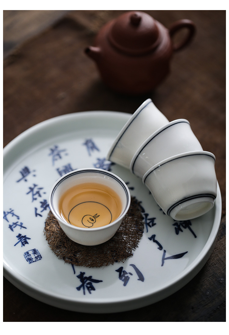 Poly real scene antique hand sample tea cup jingdezhen blue and white hand plant ash small ceramic kung fu tea cups