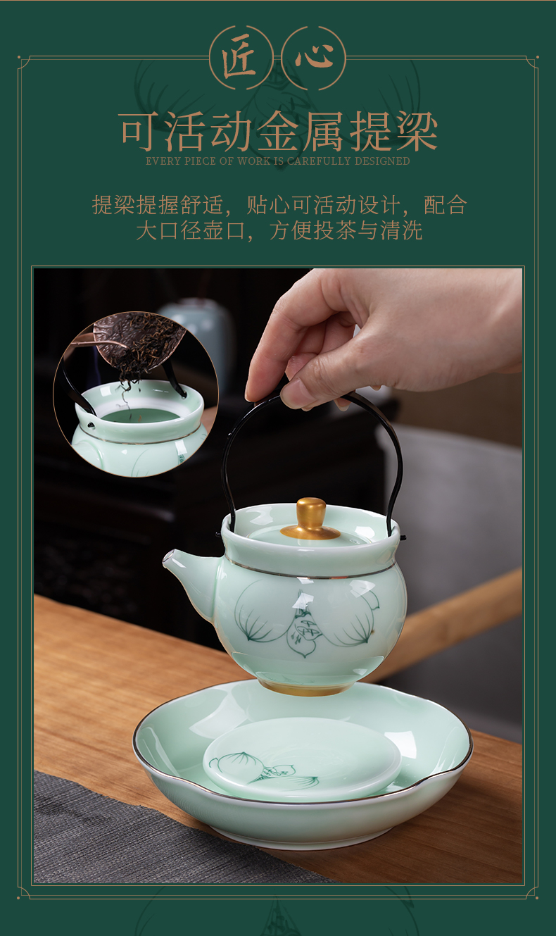 Poly real scene hand - made kung fu tea set household jingdezhen contracted tea cups of a complete set of ceramic lid